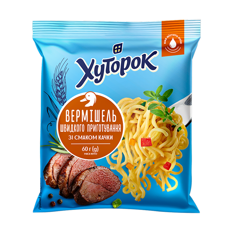 Вермішель швидкого приготування зі смаком качки ТМ "Хуторок" 60г